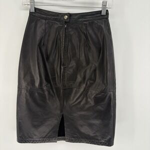 Vintage 80s Georgetown Genuine Leather High Waisted Pleated Pencil Skirt 5/6 XS